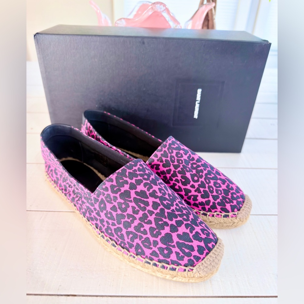 Ysl Pink Heart Animal Print Espadrilles- 36.5